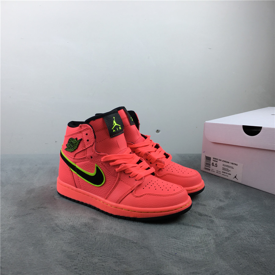 Air Jordan 1 Hot Punch Red Black Green Shoes - Click Image to Close